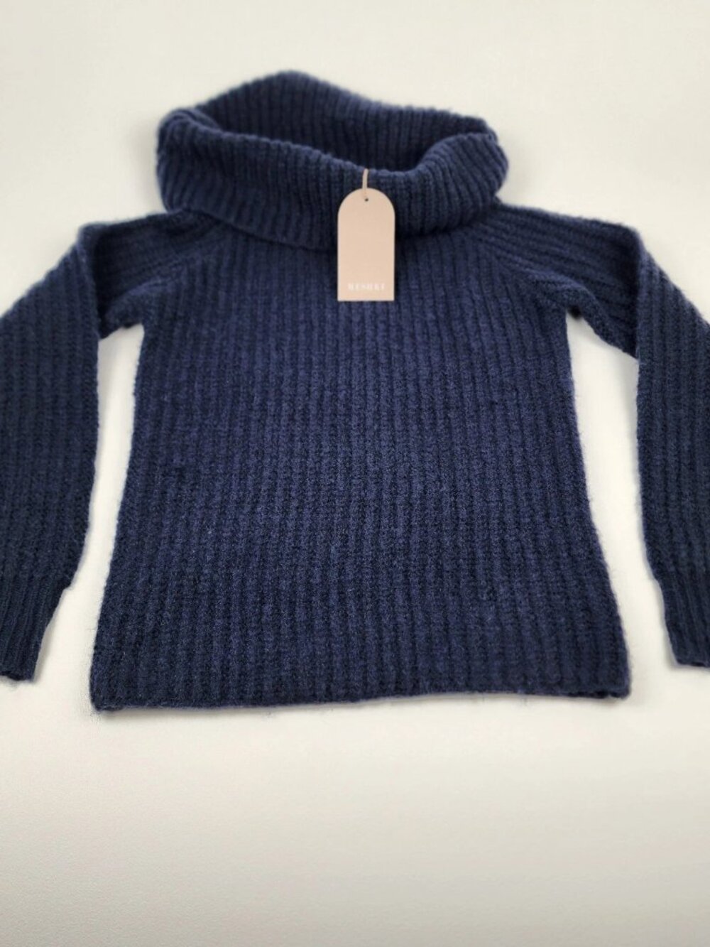 Meshki Alicia Off Shoulder Knit Sweater XS Navy NWT Chunky Knit Top